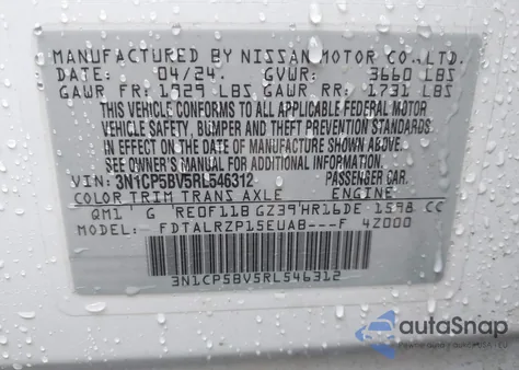 2024 Nissan Kicks S Xtronic Cvt из США, поврежденный, VIN 3N1CP5BV5RL546312